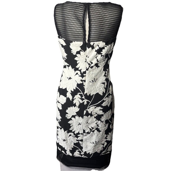 Cache Women’s Black & White Floral Sheath Cocktail Dress W/ Fish Net Design Sz 6 - Picture 7 of 10